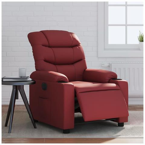 Poltrona Reclinabile Elettrica Rosso Vino in Similpelle - Foto 2
