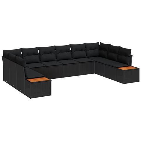 Set Divano da Giardino di 10 Pezzi con Cuscini Nero in Polyrattan Acacia - Foto 1