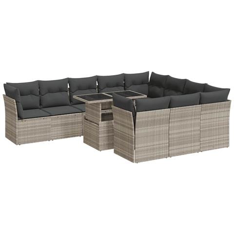 Set Divani da Giardino 11 pz con Cuscini in Polyrattan Grigio - Foto 1