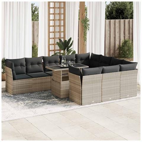 Set Divani da Giardino 11 pz con Cuscini in Polyrattan Grigio - Foto 2