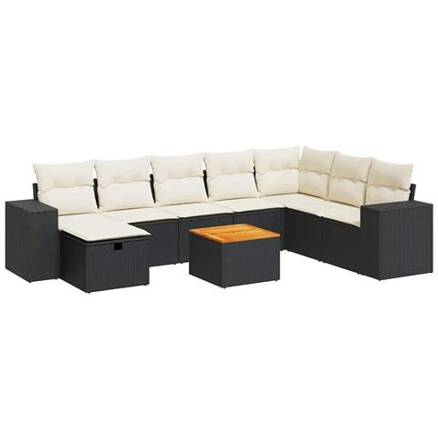 Set Divani da Giardino 9 pz con Cuscini Nero in Polyrattan - Foto 1