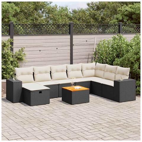 Set Divani da Giardino 9 pz con Cuscini Nero in Polyrattan - Foto 2