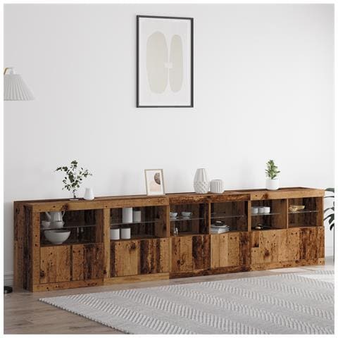 Credenza con Luci LED Legno Vecchio 283x37x67 cm Legno Ingegnerizzato - Foto 2