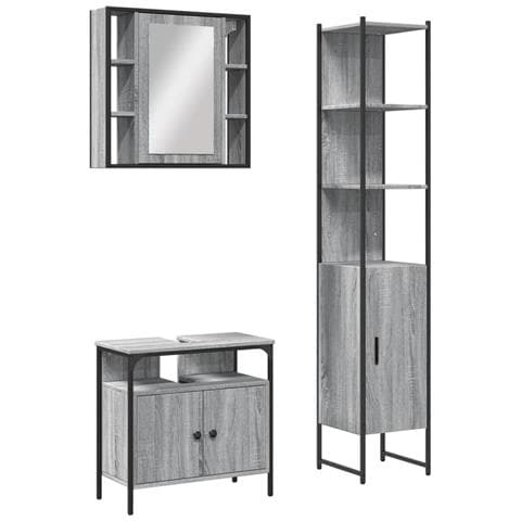 Set Mobili da Bagno 3 pz Grigio Sonoma in Legno Multistrato - Foto 1
