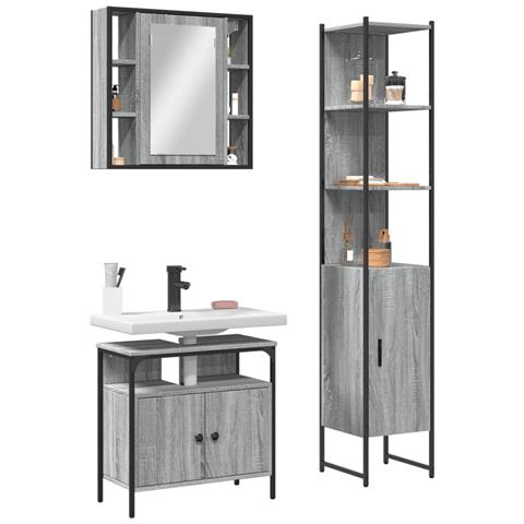 Set Mobili da Bagno 3 pz Grigio Sonoma in Legno Multistrato - Foto 2