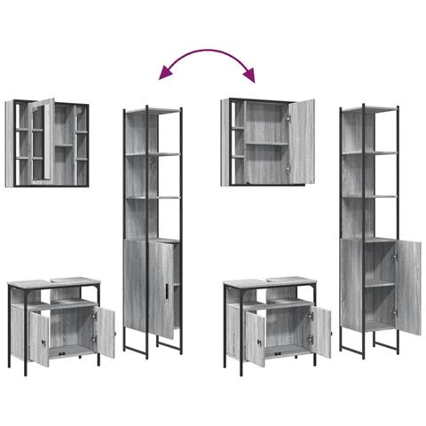 Set Mobili da Bagno 3 pz Grigio Sonoma in Legno Multistrato - Foto 9