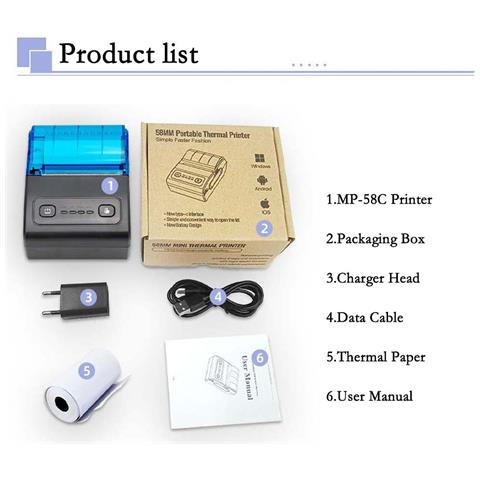 Stampante Termica Per Ricevute Usb+bluetooth Da 58 Mm Per Pos, Cucina E Stampa Mobile White+grey - Foto 2