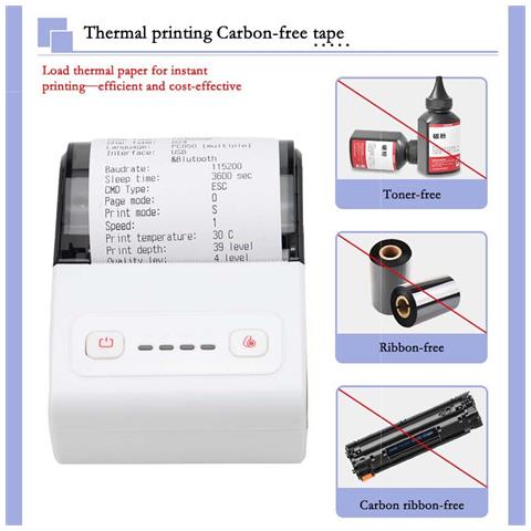 Stampante Termica Per Ricevute Usb+bluetooth Da 58 Mm Per Pos, Cucina E Stampa Mobile White+grey - Foto 3