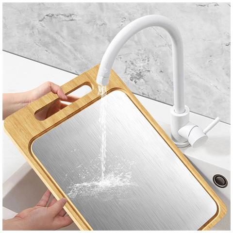Tagliere In Bambù E Acciaio Inox Con Scanalatura Per Succo, Spessore 1.4cm  L - Foto 6