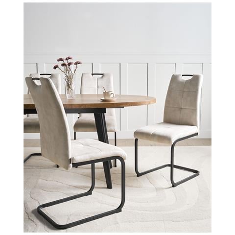 Set Di 4 Sedie Da Pranzo Cisco Tessuto Beige Chiaro - Foto 1
