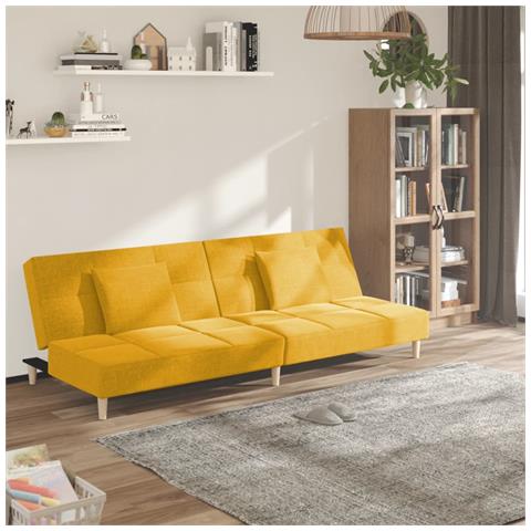 Divano Letto a 2 Posti con 2 Cuscini Giallo in Tessuto - Foto 2