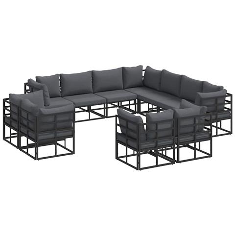 Set Divano da Giardino con cuscino 11 pcs Nero Alluminio - Foto 1