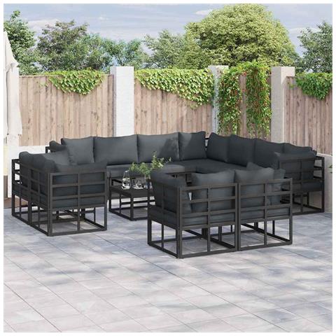 Set Divano da Giardino con cuscino 11 pcs Nero Alluminio - Foto 2