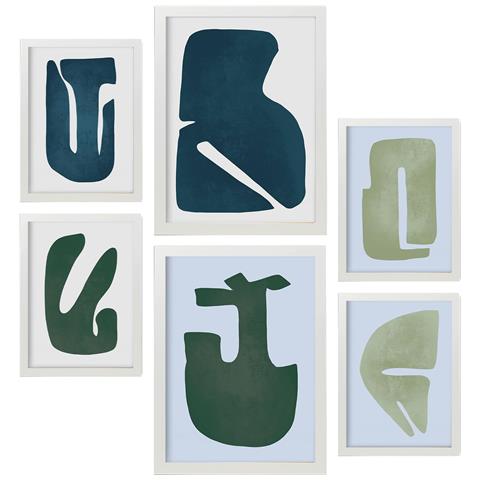 Set Di 6 Stampe Ottima Abilità Nella Forma Astratta, Dipinti Decorativi Estetici Per Il Tuo Soggiorno, Camera Da Letto, Casa A3 & A4 Cornice Bianca - Foto 1