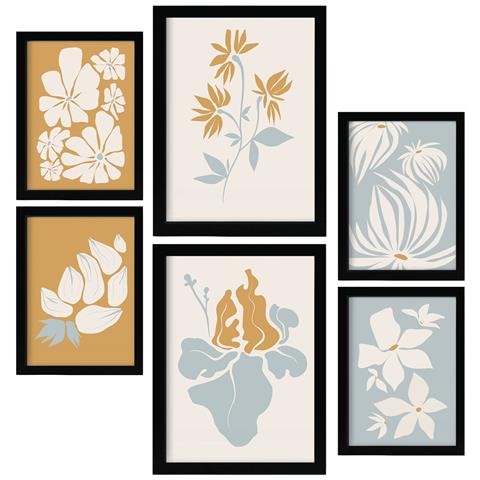 Set Di 6 Stampe Cornice Floreale 1 In Fiore Dipinti Decorativi Estetici Astratti Per Il Tuo Soggiorno Di Casa A3 & A4 Cornice Nera - Foto 1