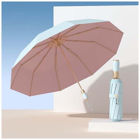 Ombrello Pieghevole Automatico A 10 Stecche Con Gel Colorato - Design Anguria [rosa Interno/blu Esterno] - Foto 1