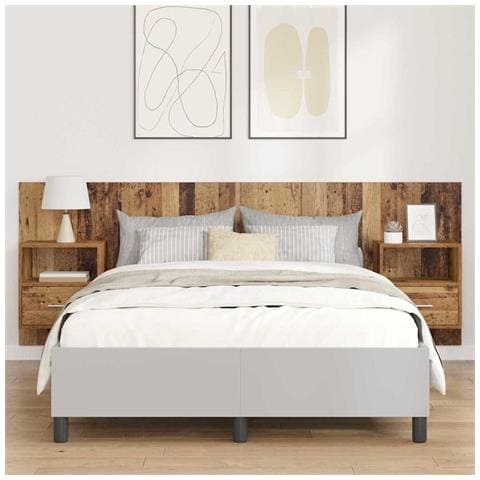 Testata con Comodino 3 pcs Legno vecchio Legno multistrato - Foto 2