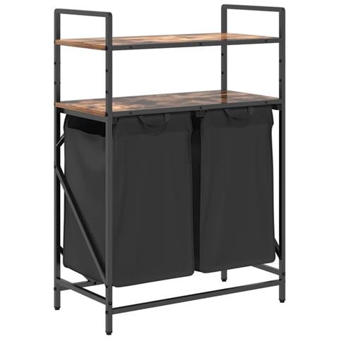 Cesto della Biancheria 2 Scomparti con Ripiani Rovere Fumo - Foto 1