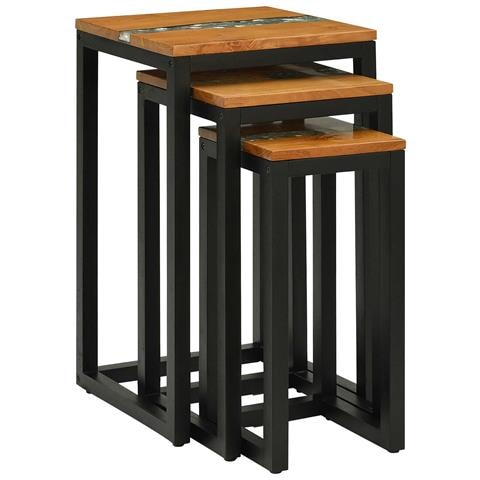 Tavolo Nesting 3 pcs Marrone Legno di teak solido - Foto 1