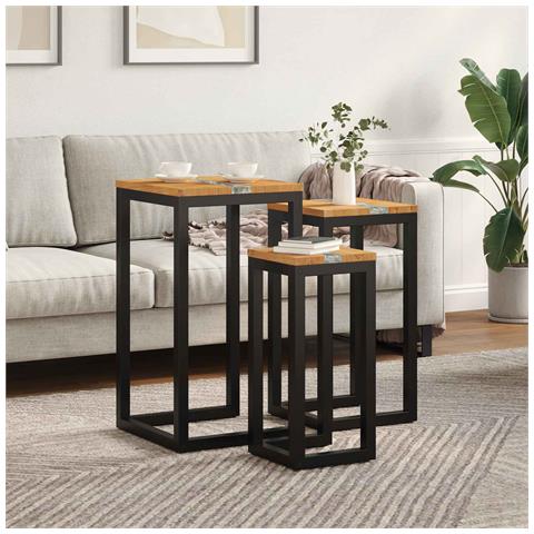 Tavolo Nesting 3 pcs Marrone Legno di teak solido - Foto 2