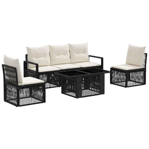 Set Divano da Giardino 6 pz Nero e Bianco Crema polyrattan - Foto 1
