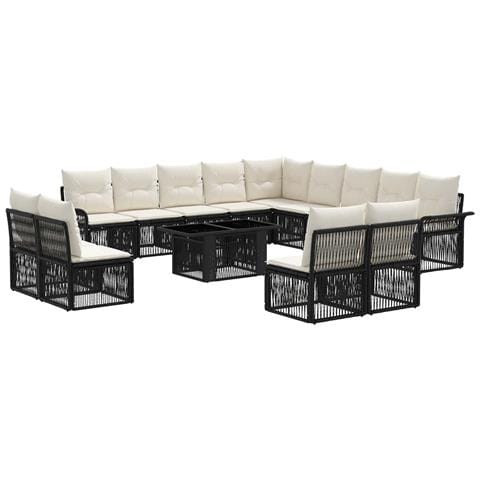 Set Divano da Giardino 14 pz Nero e Bianco Crema polyrattan - Foto 1