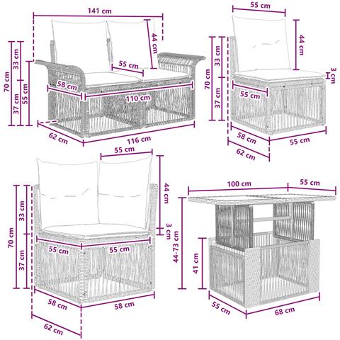 Set Divano da Giardino 14 pz Nero e Bianco Crema polyrattan - Foto 10
