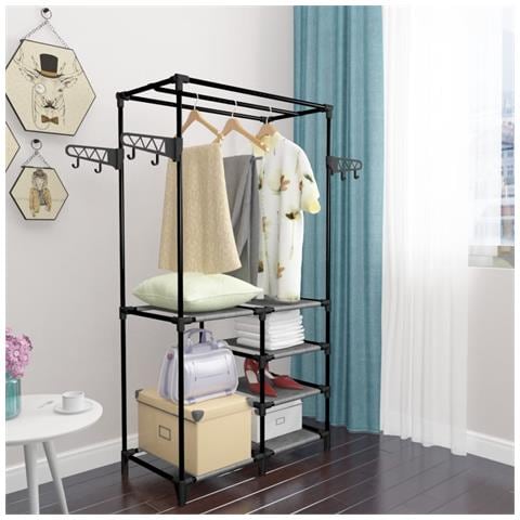 Appendiabiti Acciaio e Tessuto non Tessuto 87x44x158 cm Nero - Foto 2