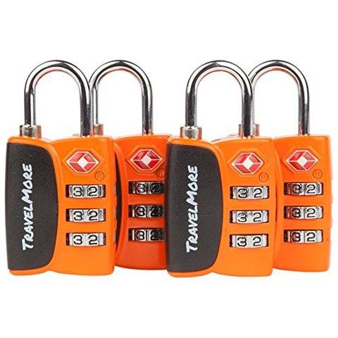 4 Pack Aprire Alert Indicatore Tsa Approvato A 3 Cifre Bagagli Serrature Per Viaggi Valigia E Bagagli (arancione)  - Foto 1
