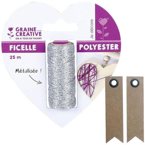 Bobina Di Filo Metallico Argento 25 M - String Art + 20 Etichette Kraft Con Gagliardetto - Foto 1