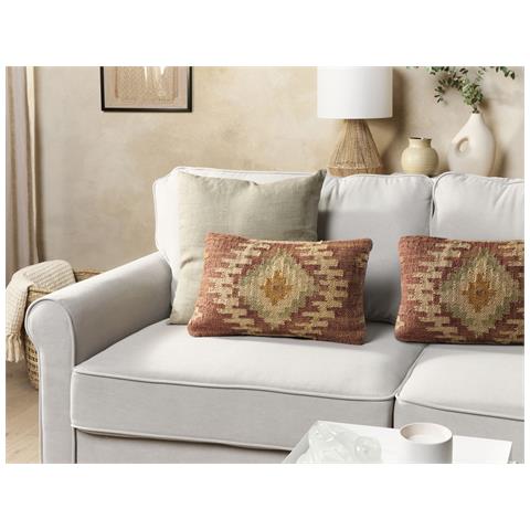 Set Di 2 Cuscini Beel Iuta 30 X 50 Cm Geometrico Multicolore - Foto 1