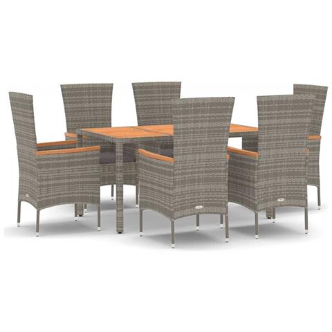 Set Da Pranzo Da Giardino 7 Pz Con Cuscini In Polyrattan Grigio - Foto 1