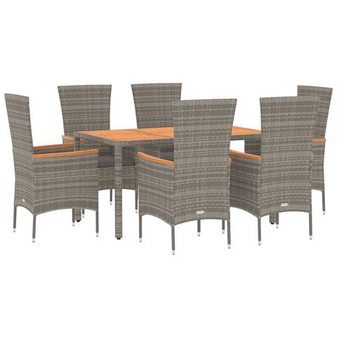 Set Da Pranzo Da Giardino 7 Pz Con Cuscini In Polyrattan Grigio - Foto 2