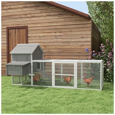 Pollaio Da Giardino Con Casetta Per Galline, Rampa E Area Aperta, 310.5x149.5x149cm, Grigio - Foto 6