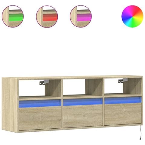 Mobile Tv A Parete Con Luci Led Rovere Sonoma 130x31x45 Cm - Foto 2