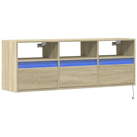 Mobile Tv A Parete Con Luci Led Rovere Sonoma 130x31x45 Cm - Foto 3