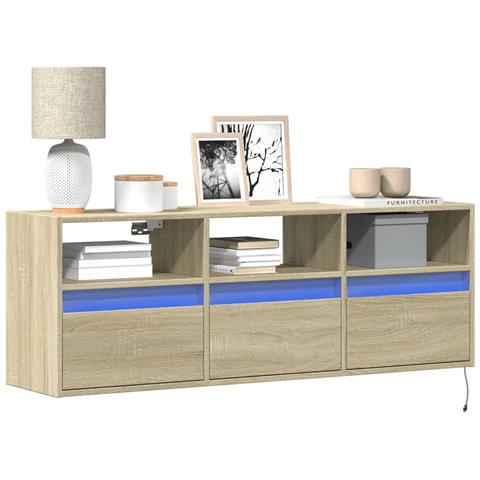 Mobile Tv A Parete Con Luci Led Rovere Sonoma 130x31x45 Cm - Foto 1