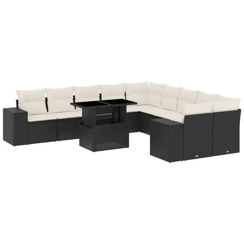 Set Divani Da Giardino 11 Pz Con Cuscini In Polyrattan Nero - Foto 2
