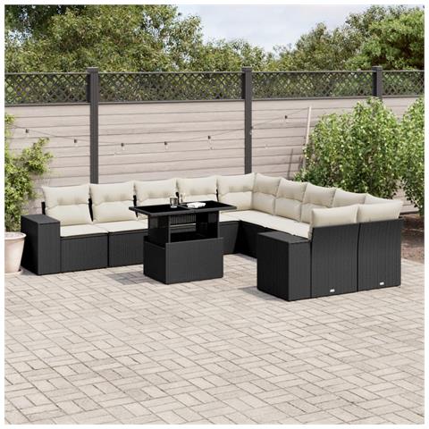 Set Divani Da Giardino 11 Pz Con Cuscini In Polyrattan Nero - Foto 1