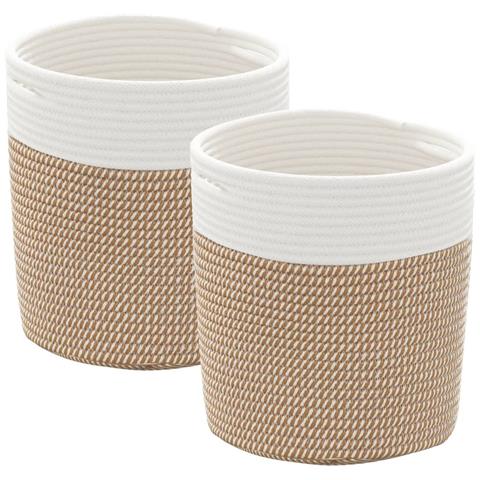 Cestini Portaoggetti 2pz Marrone E Bianco 28x28 Cm In Cotone - Foto 2