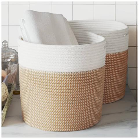 Cestini Portaoggetti 2pz Marrone E Bianco 28x28 Cm In Cotone - Foto 1
