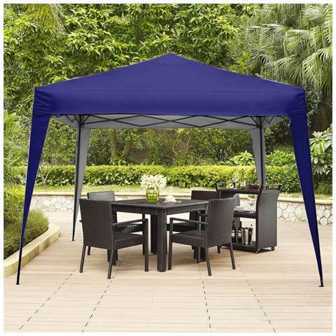 Gazebo 3x3 Pieghevole Impermeabile Richiudibile Fisarmonica Fiera Mercato Blu - Foto 2