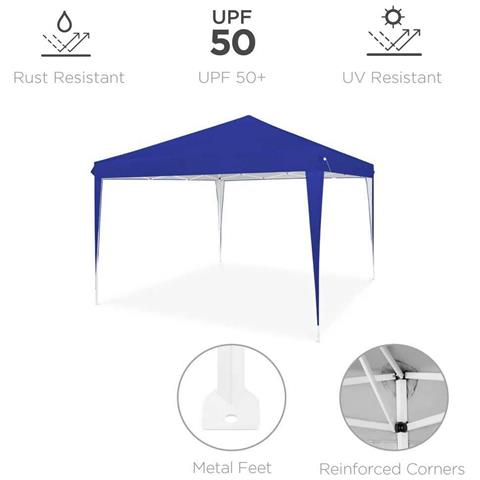 Gazebo 3x3 Pieghevole Impermeabile Richiudibile Fisarmonica Fiera Mercato Blu - Foto 3