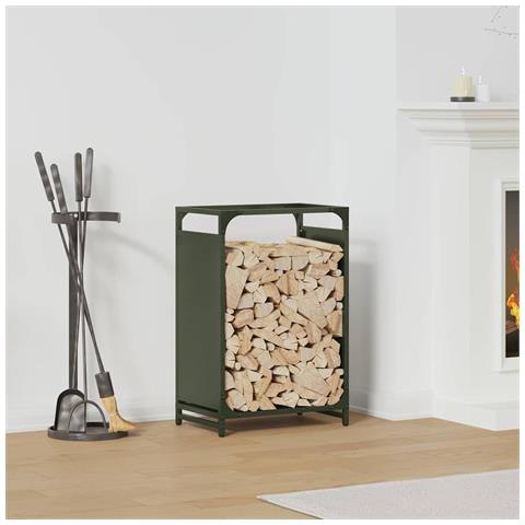 Rastrelliera per Legna da Ardere Verde Oliva 44x28x65 cm - Foto 1
