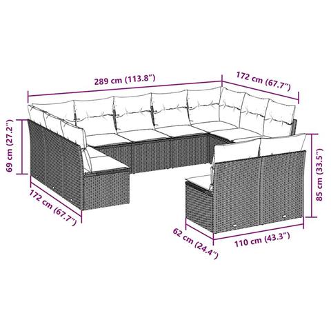 Set Divani Da Giardino 11 Pz Con Cuscini Polyrattan Marrone - Foto 3