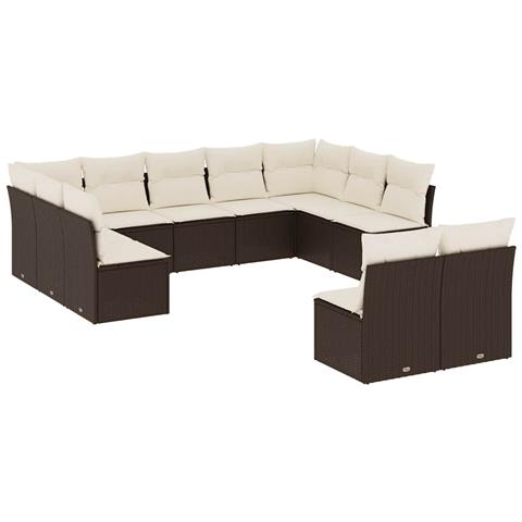 Set Divani Da Giardino 11 Pz Con Cuscini Polyrattan Marrone - Foto 1