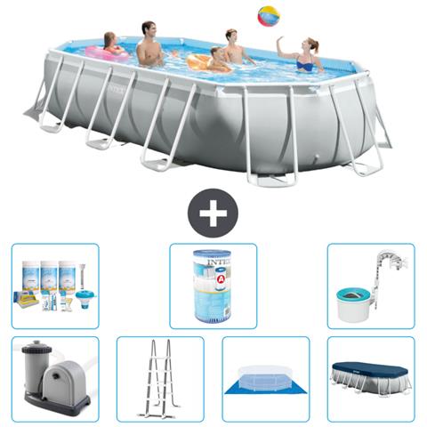 Piscina Fuori Terra - Ovale - 503x274x122 Cm - Grigio - Include Accessori Coordinati A2586 - Foto 1