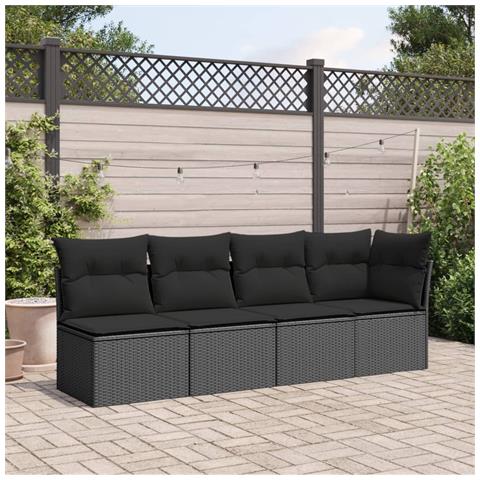 Lusso Casadino -  Divano Da Giardino Con Cuscini A 4 Posti Nero In Polyrattan - Foto 2