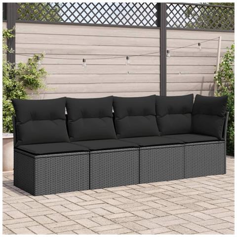 Lusso Casadino -  Divano Da Giardino Con Cuscini A 4 Posti Nero In Polyrattan - Foto 8