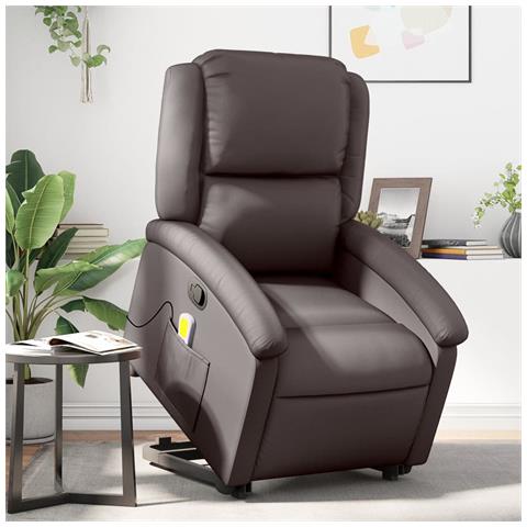 Lusso Casadino -  Poltrona A Rialzo Massaggi Reclinabile Marrone Scuro Vera Pelle - Foto 8